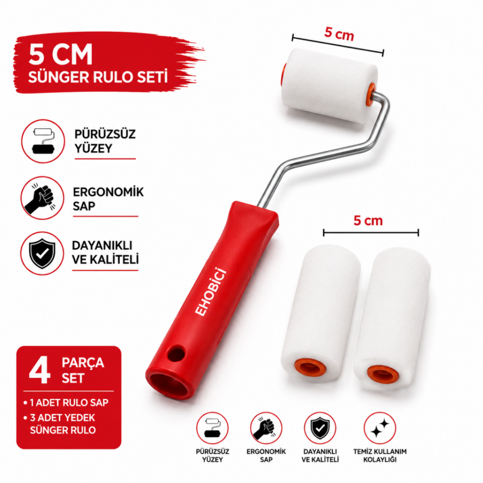 Sünger Rulo Fırça 5CM +2 Yedek Sünger