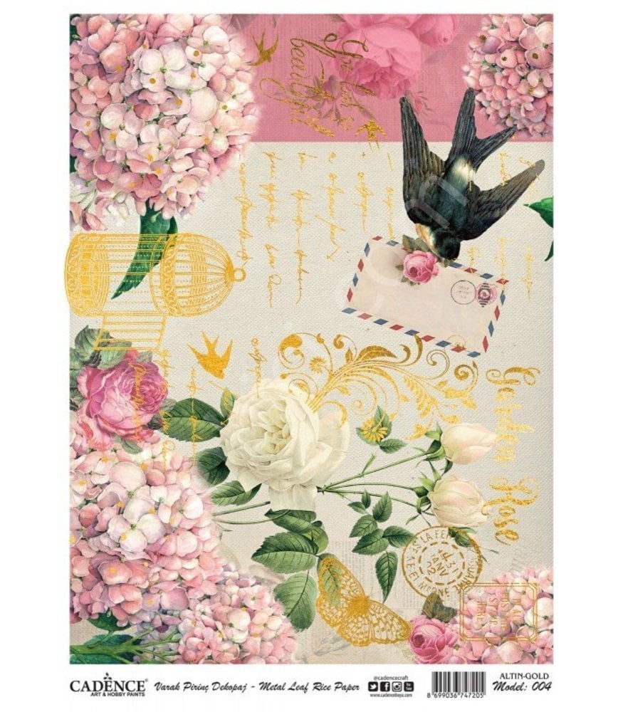 Cadence Desenli Altın Varak Pirinç Dekoapaj Kağıdı - Model 004