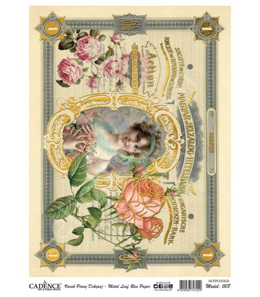 Cadence Desenli Altın Varak Pirinç Dekoapaj Kağıdı - Model 008