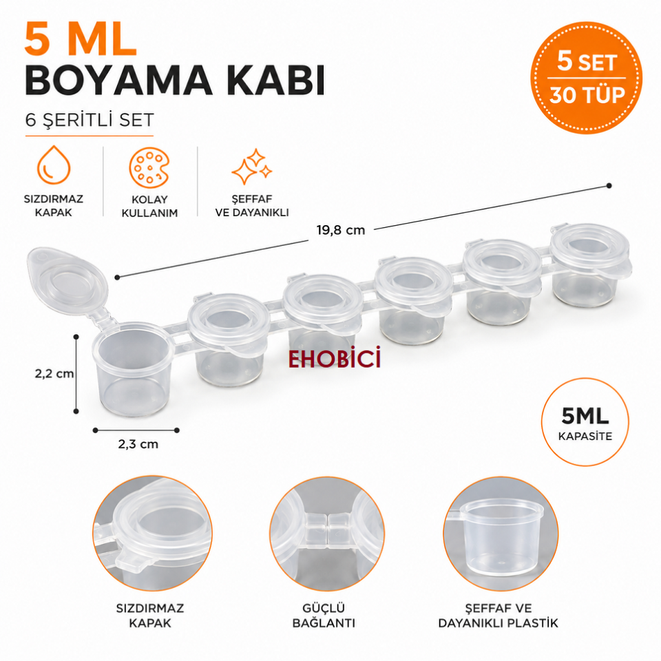 Plastik Boya Kabı 5ml 5 x 6 lı Set