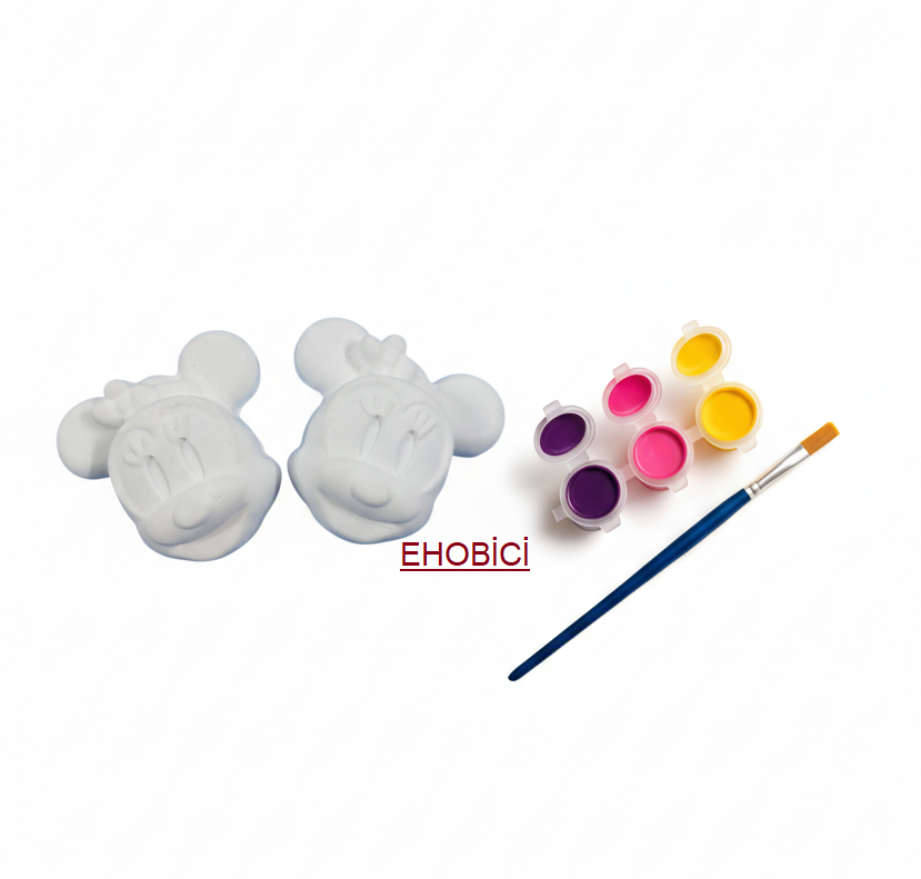Ehobici Taş Boyama Seti Mickey Mouse 3 Renk Akrilik Boya 5ml + Fırça