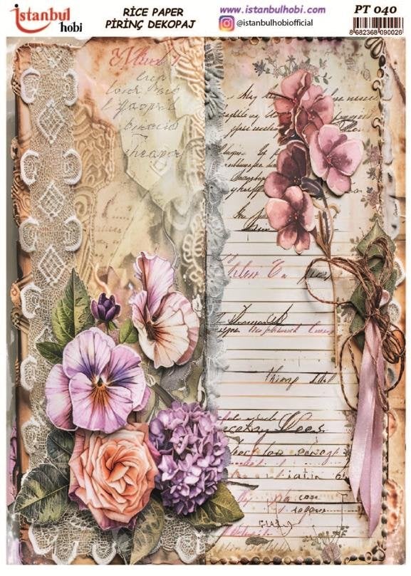 Pirinç Dekopaj Kağıdı 30x42cm PT-040 Yazı Çiçek