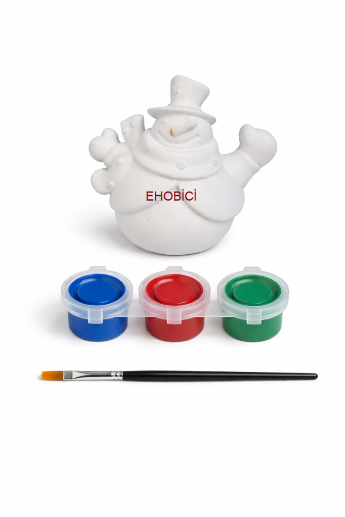 Ehobici Taş Boyama Seti Kardan Adam 3 Renk Akrilik Boya 5ml + Fırça