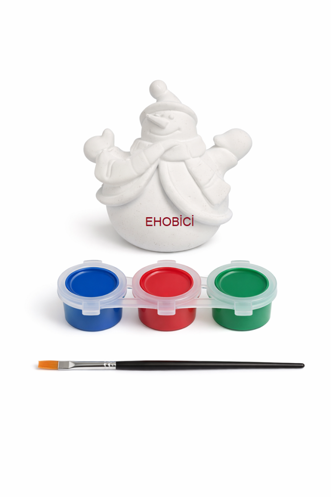 Ehobici Taş Boyama Seti Kardan Adam 3 Renk Akrilik Boya 5ml + Fırça