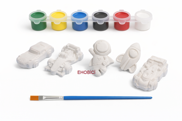 Ehobici Taş Boyama Seti Arabalar ve Uzay 6 Renk Akrilik Boya 5ml + Fırça