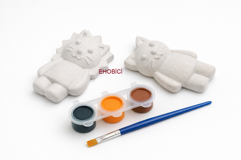Ehobici Taş Boyama Seti Kız Aslan ve Kedi 3 Renk Akrilik Boya 5ml + Fırça