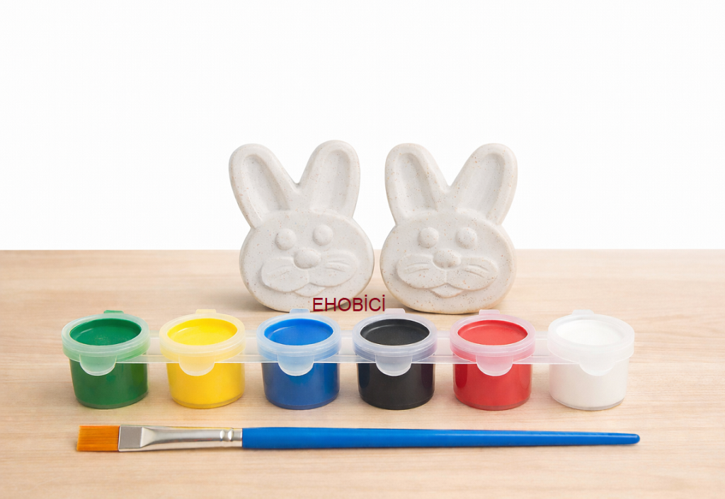 Ehobici Taş Boyama Seti Tavşanlar 6 Renk Akrilik Boya 5ml + Fırça