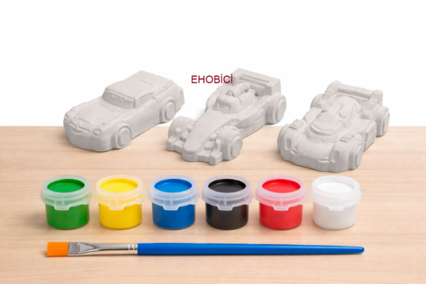 Ehobici Taş Boyama Seti Yarış Arabaları 6 Renk Akrilik Boya 5ml + Fırça