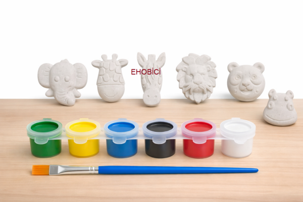 Ehobici Taş Boyama Seti Hayvanlar 6 Renk Akrilik Boya 5ml + Fırça