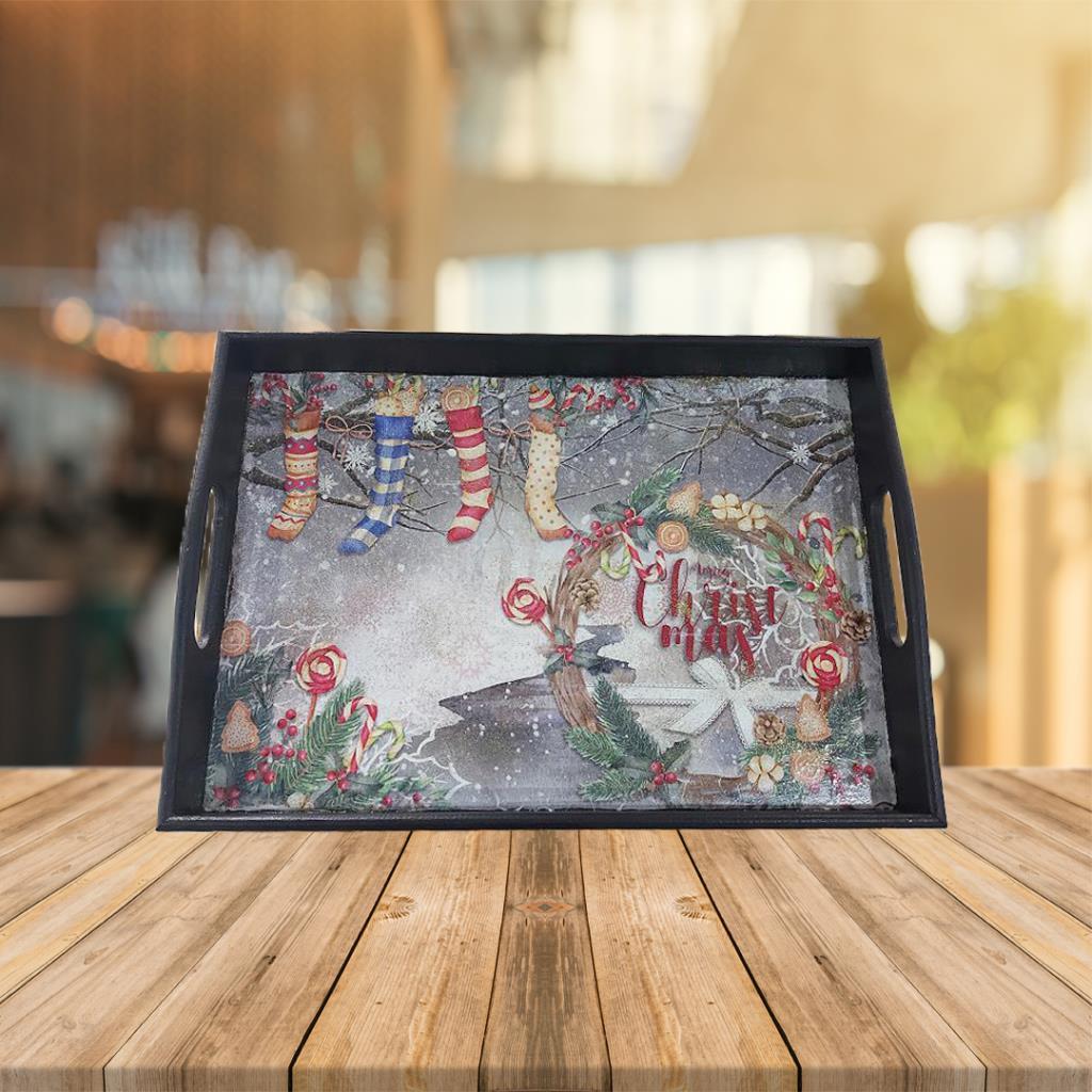 Dikdörtgen Siyah Ahşap Sunumluk Tepsi