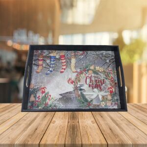 Dikdörtgen Siyah Ahşap Sunumluk Tepsi