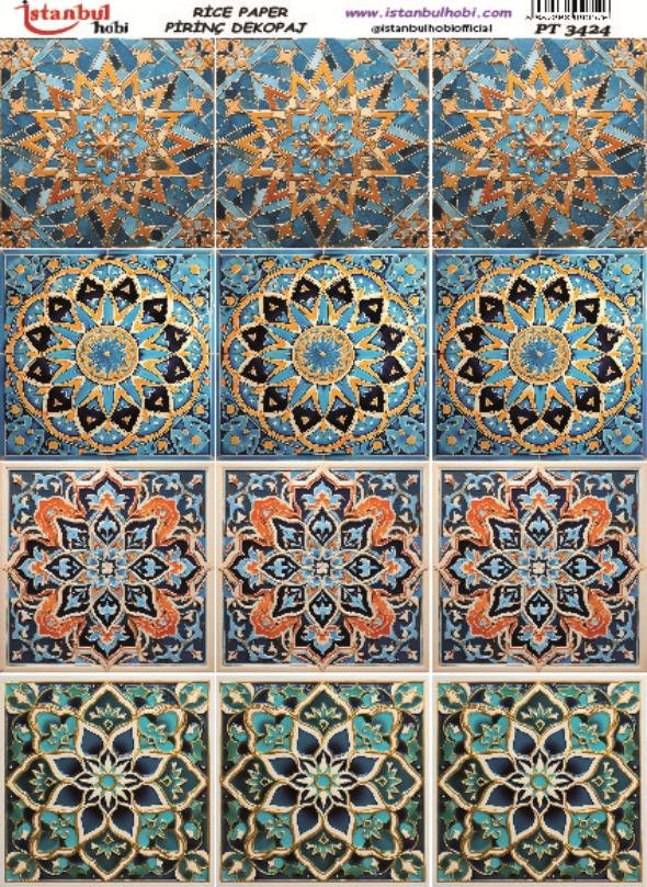 Pirinç Dekopaj Kağıdı 30x42cm PT-3424 Etnik Karo