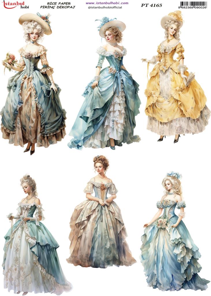 Pirinç Dekopaj Kağıdı 30x42cm PT-4165 Elbiseli Kadınlar