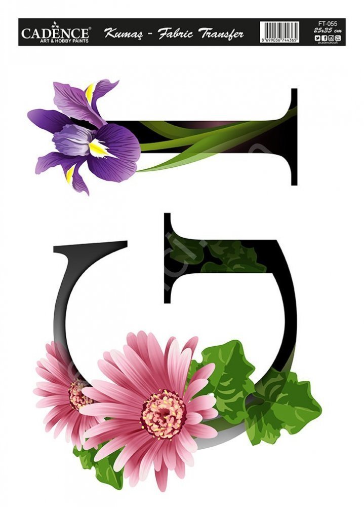 KT-55 Cadence Kumaş Transfer 25x35cm Çiçekli Harf Serisi
