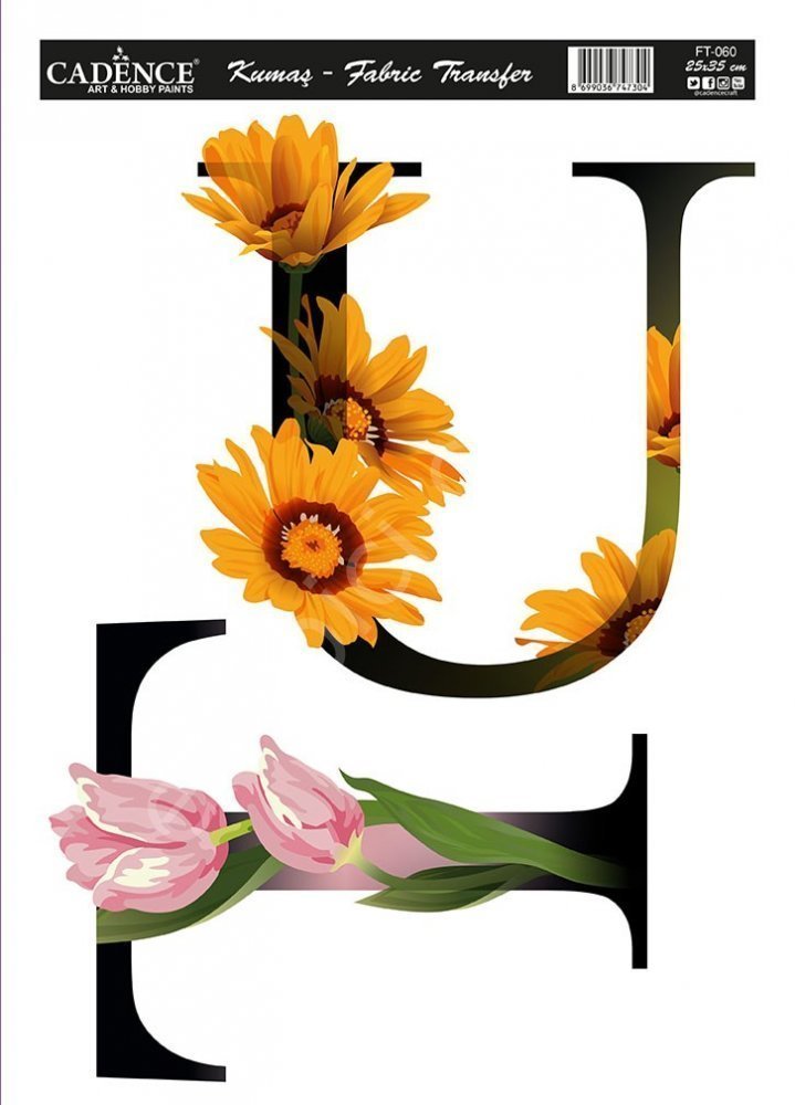 KT-60 Cadence Kumaş Transfer 25x35cm Çiçekli Harf Serisi
