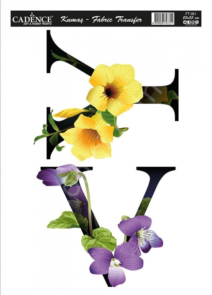 KT-61 Cadence Kumaş Transfer 25x35cm Çiçekli Harf Serisi