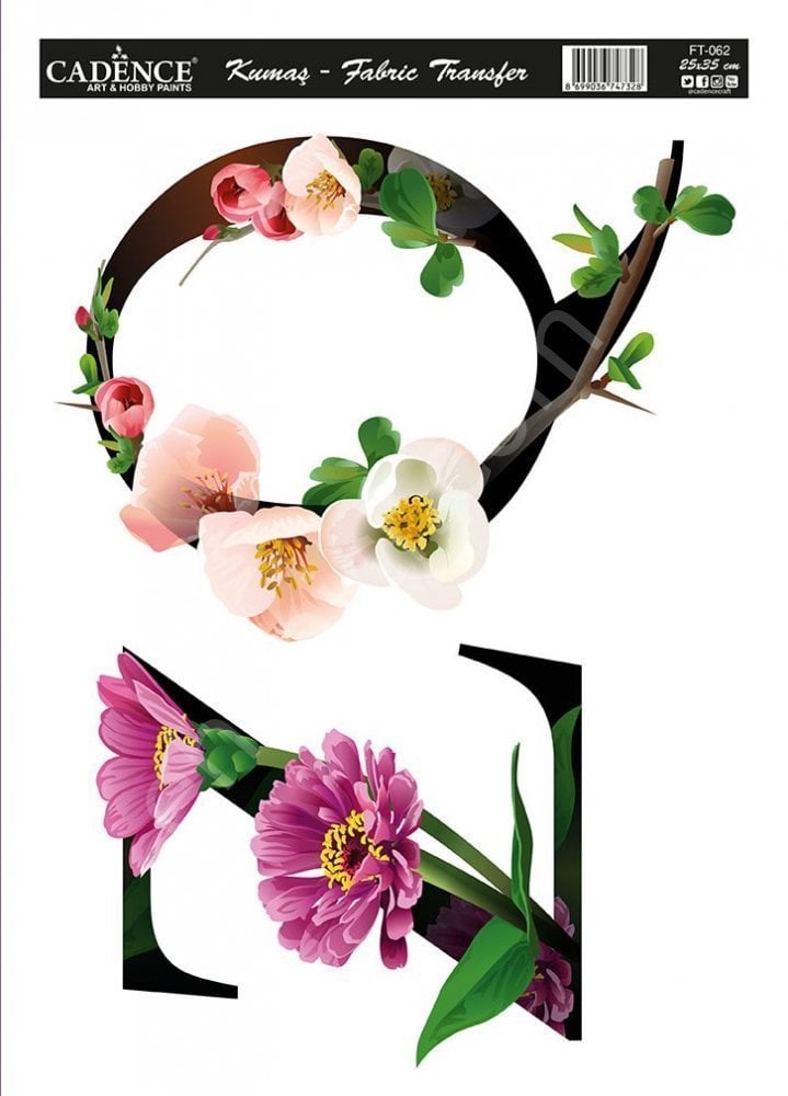 KT-62 Cadence Kumaş Transfer 25x35cm Çiçekli Harf Serisi