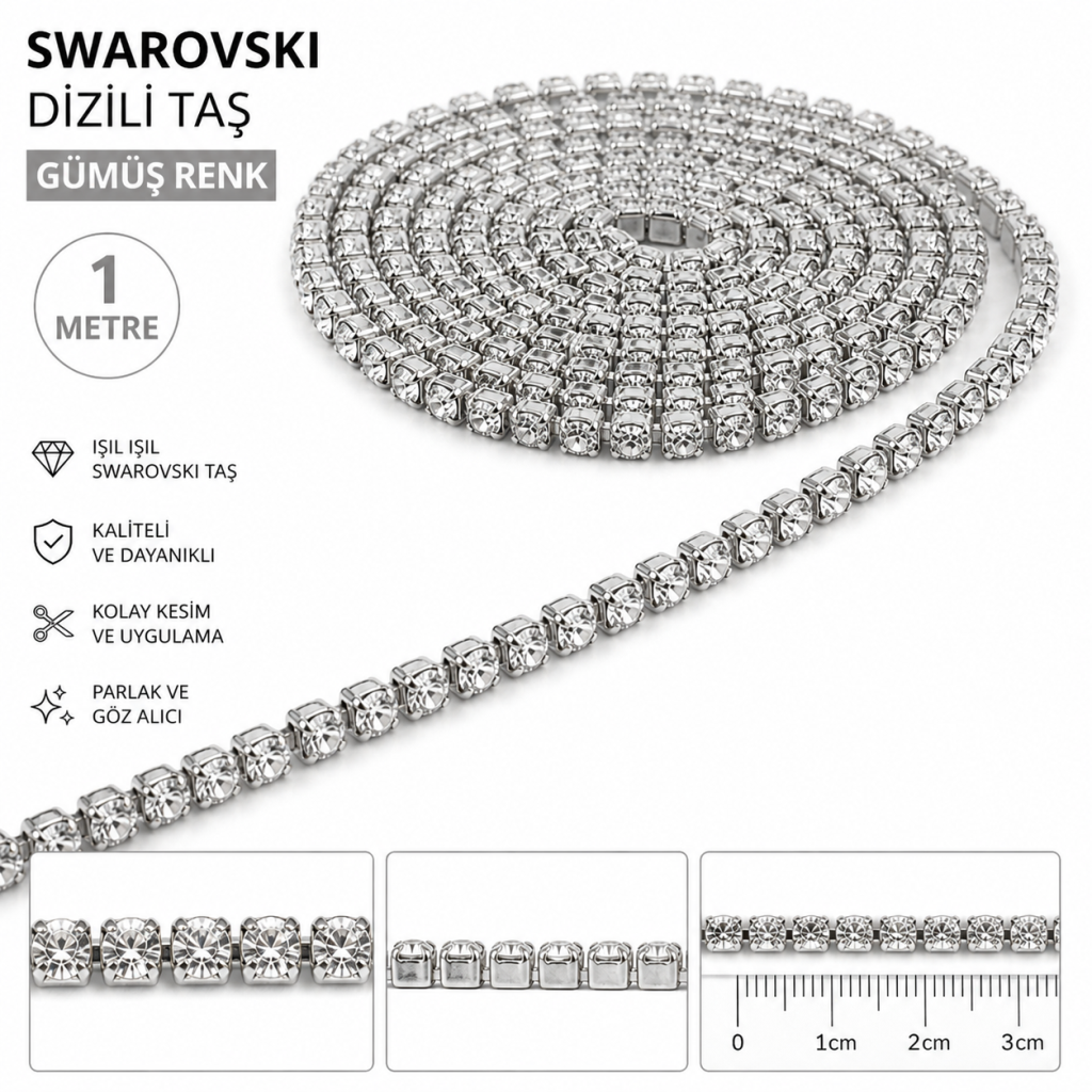 Swarovski Dizili Taş - Gümüş 1 Mt.