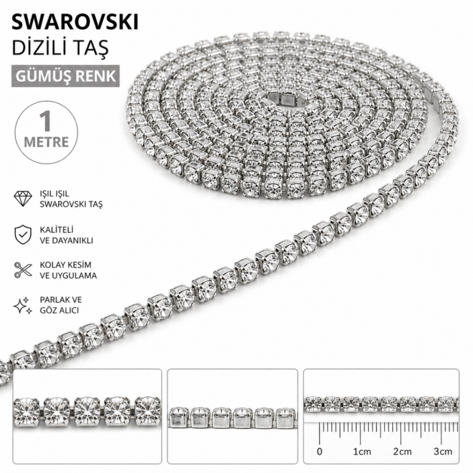 Swarovski Dizili Taş - Gümüş 1 Mt.