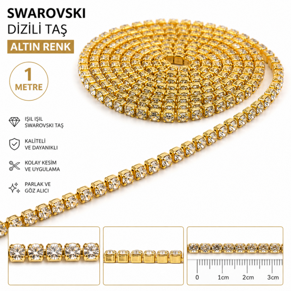 Swarovski Dizili Taş - Altın 1 Mt.