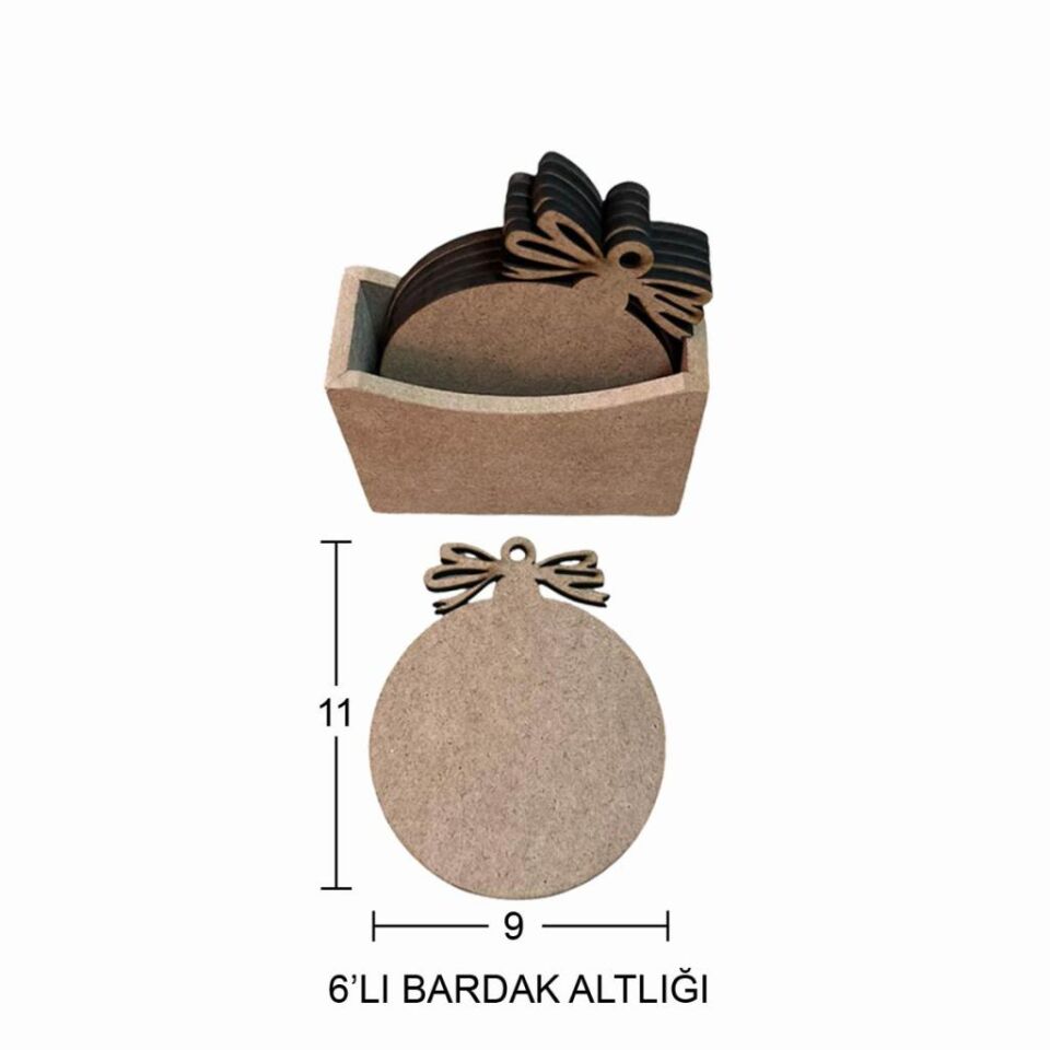 Ahşap Kurdela Bardak Altlığı 11x9cm L390