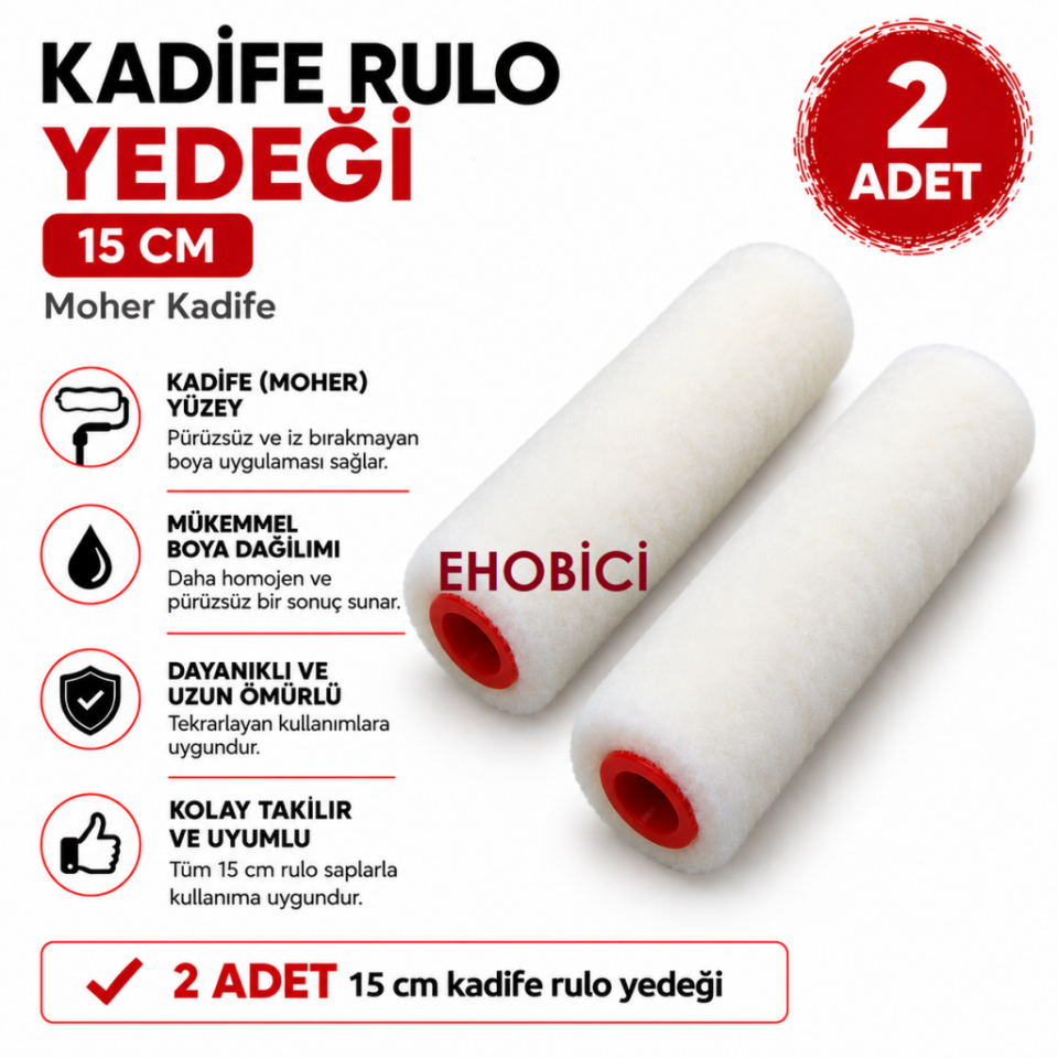 Kadife Rulo 2'li Yedek 15cm (Moher)
