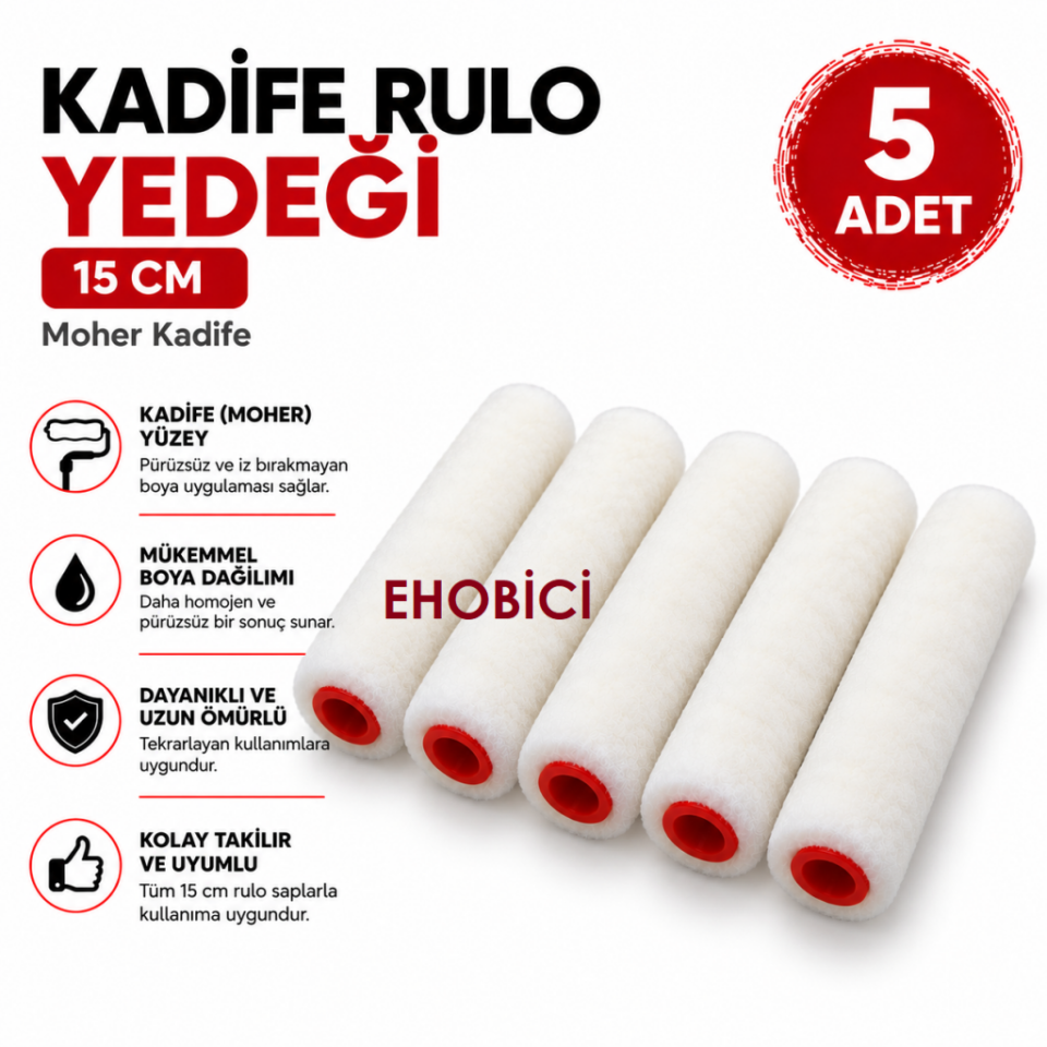 Kadife Rulo 5'li Yedek 15cm (Moher)
