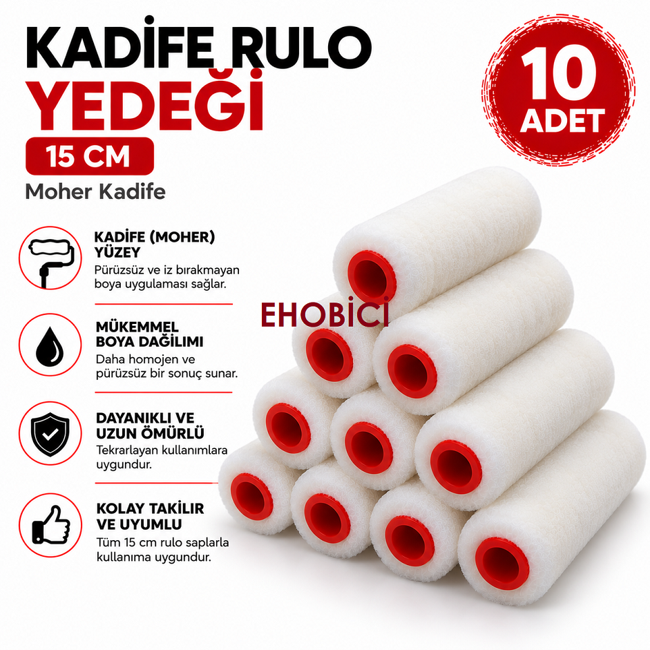 Kadife Rulo 10'lu Yedek 15cm (Moher)