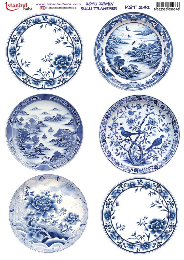 Koyu Zemin Sulu Transfer Kağıdı 25x35cm KST-241 Mavi Desenler Yuvarlak