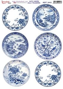 Koyu Zemin Sulu Transfer Kağıdı 25x35cm KST-241 Mavi Desenler Yuvarlak