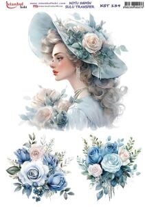 Koyu Zemin Sulu Transfer Kağıdı 25x35cm KST-139 Kadın Çiçek