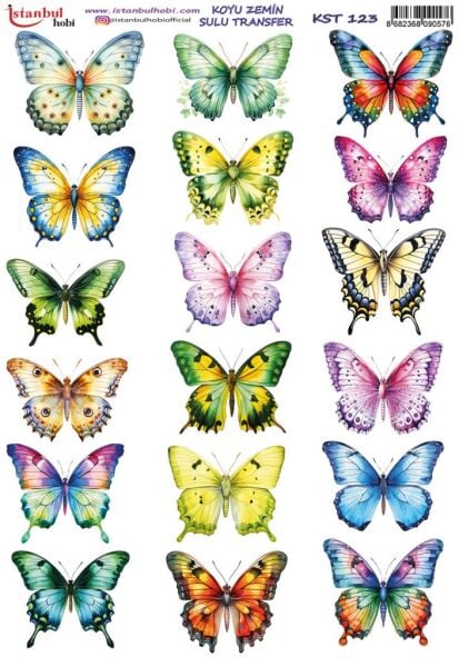Koyu Zemin Sulu Transfer Kağıdı 25x35cm KST-123 Kelebek