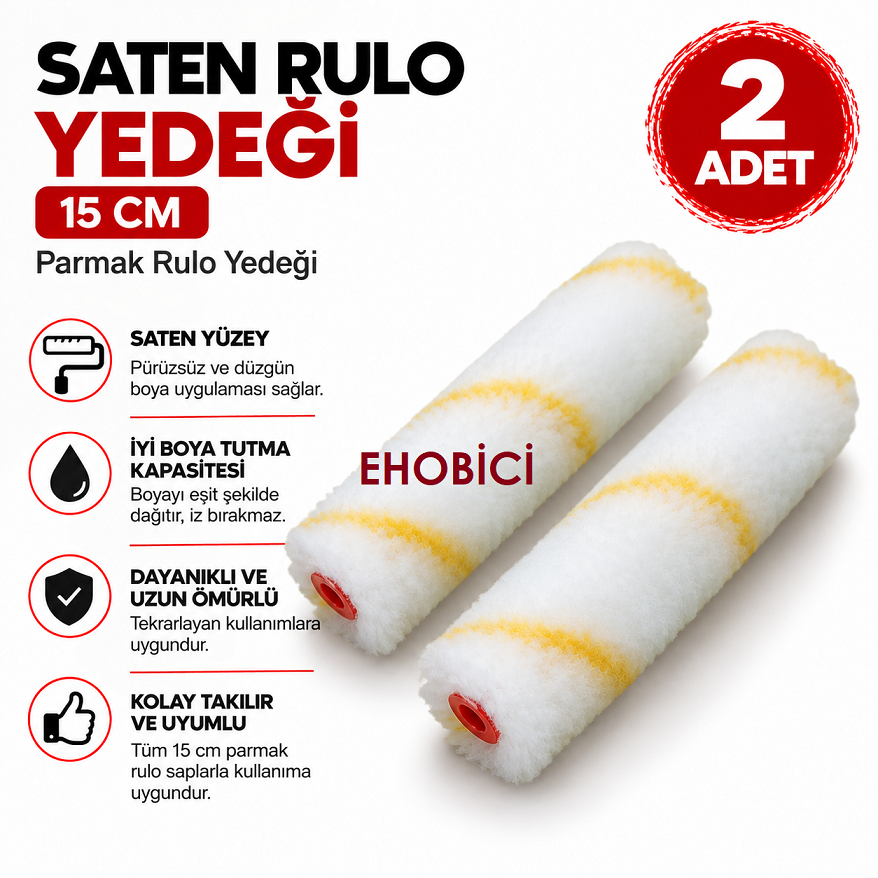Saten Rulo Yedeği 15CM Parmak Rulo 2'li