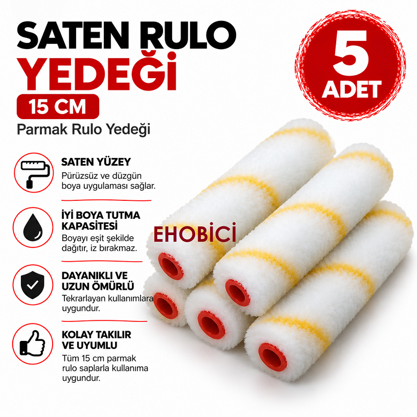 Saten Rulo Yedeği 15CM Parmak Rulo 5'li
