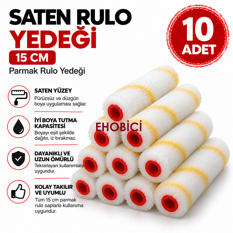 Saten Rulo Yedeği 15CM Parmak Rulo 10'lu