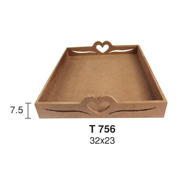Kalp Kulplu Ahşap Tepsi 32x23cm T756
