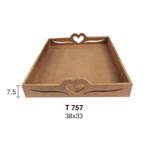 Kalp Kulplu Ahşap Tepsi 38x33cm T757