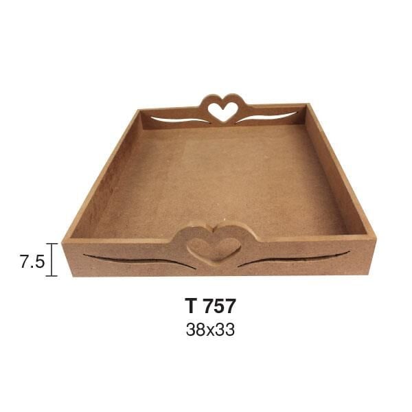 Kalp Kulplu Ahşap Tepsi 38x33cm T757