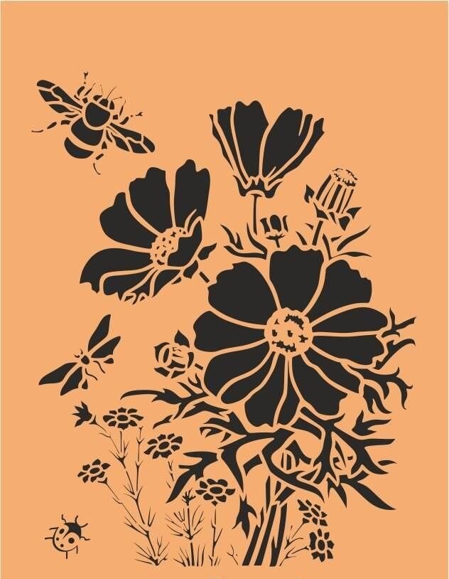 Çiçek Desen Stencil Şablon (21x30) F-089