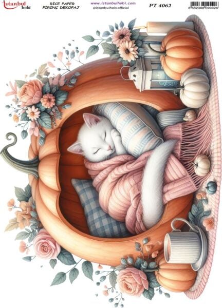 Pirinç Dekopaj Kağıdı 30x42cm PT-4062 Uyuyan Kedi