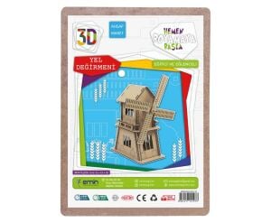 Boyanabilir 3D Ahşap Yel Değirmeni - Demonte
