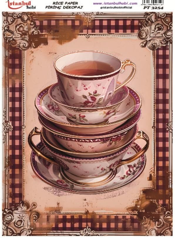 Pirinç Dekopaj Kağıdı 30x42cm PT-3254 Çay Kahve Fincan