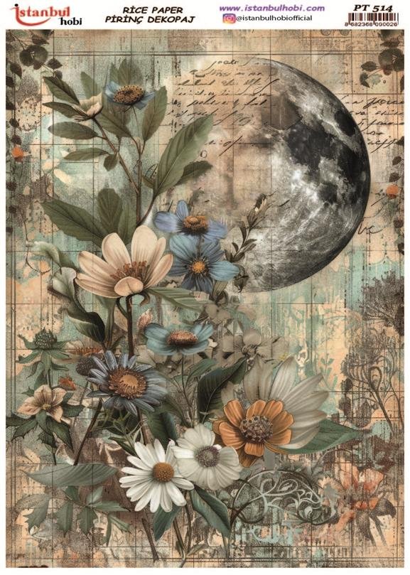 Pirinç Dekopaj Kağıdı 30x42cm PT-514 Yazı Çiçek