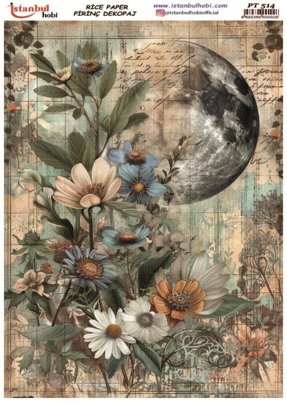 Pirinç Dekopaj Kağıdı 30x42cm PT-514 Yazı Çiçek