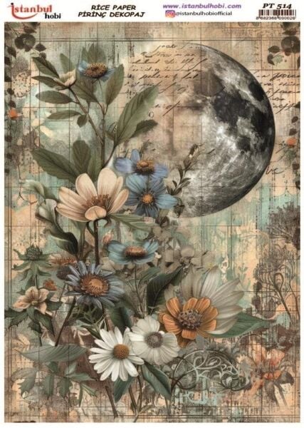 Pirinç Dekopaj Kağıdı 30x42cm PT-514 Yazı Çiçek