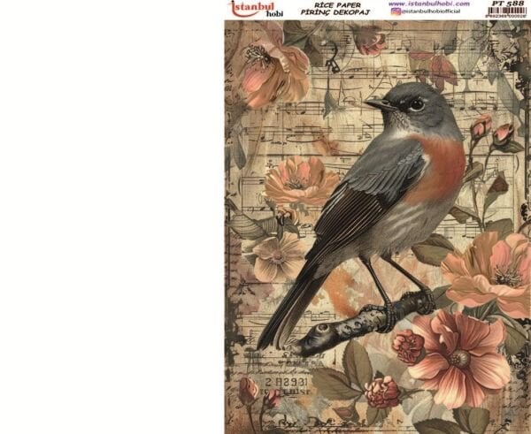 Pirinç Dekopaj Kağıdı 30x42cm PT-588 Kuş Çiçek