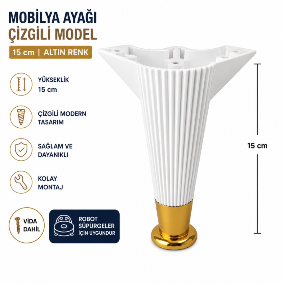 Mobilya Ayağı Çizgili Model 15cm Altın