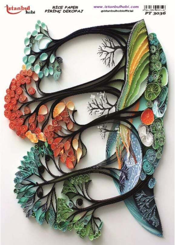 Pirinç Dekopaj Kağıdı 30x42cm PT-3036 Ağaç Quilling