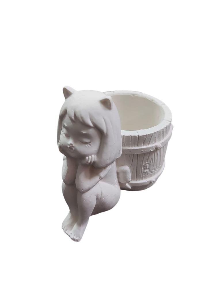 Sepetli Kedi Kız Kalemlik Saksı 11x7cm