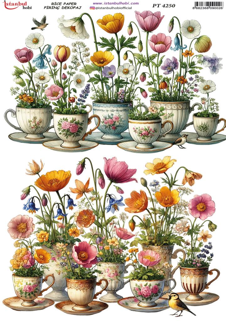 Pirinç Dekopaj Kağıdı 30x42cm PT-4250 Çiçek Fincan